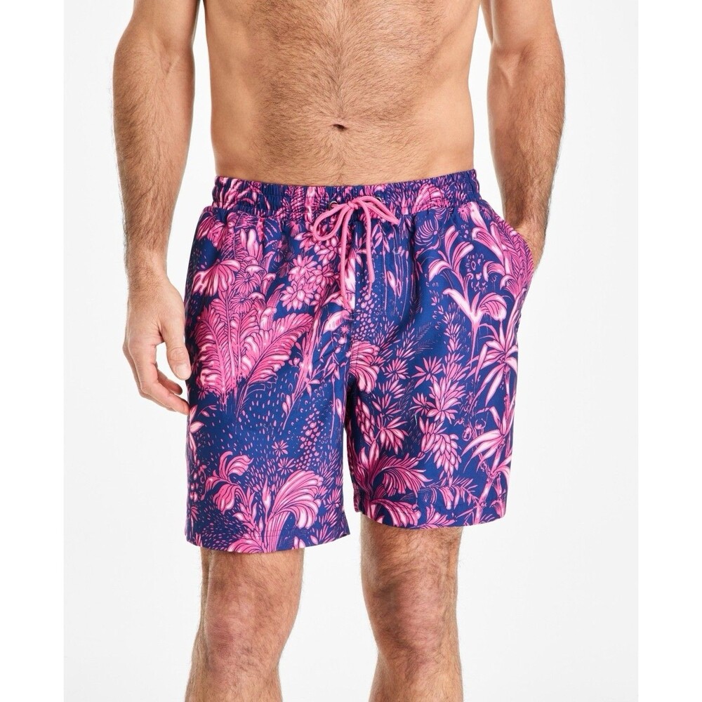 Club Room Men's Tropical Toile Drawstring 7" Swim Trunks - Small